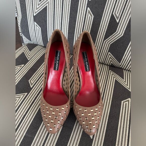 VTG Charles Jourdan Nude Metal Pieces Platform Stilettos Size 7M - Picture 10 of 13